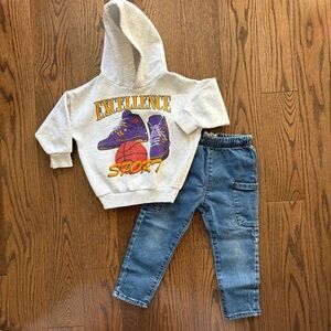 Heathered Gray Excellence Sport Hoodie and Blue Jeans Set
